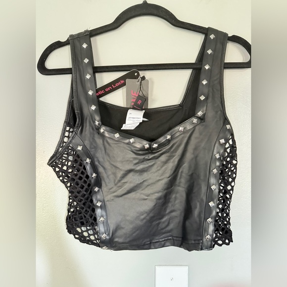 Black Faux Leather Studded Top - Picture 2 of 4